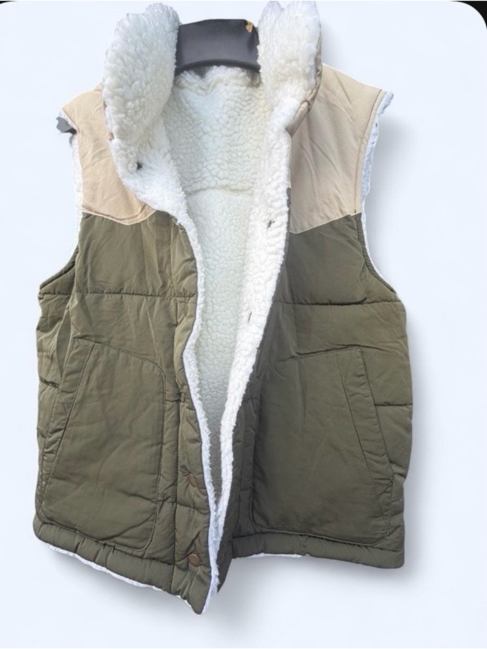 Olive green full fur warm vest jacket size S gently used